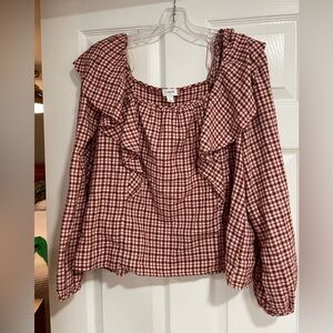 Red and brown Checkered Women's Top